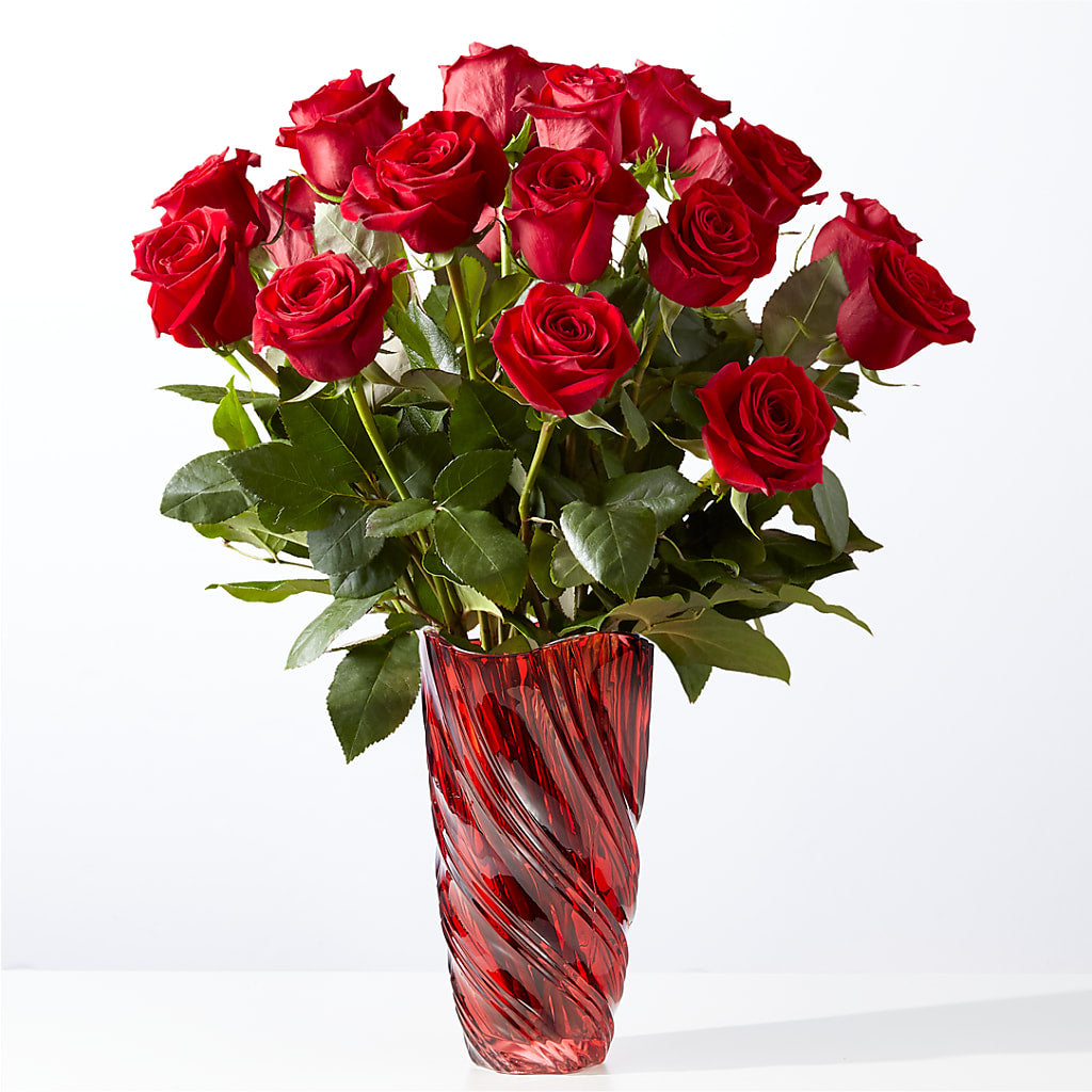 Classic Love Red Rose Bouquet with Luxe Swirl Vase – Great Bend Floral, Great Bend KS