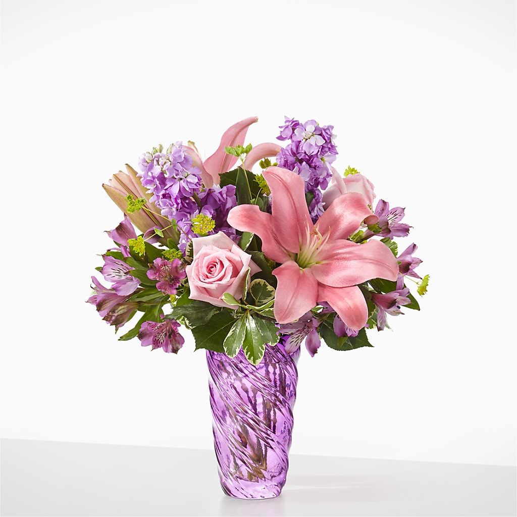 Precious Petals Bouquet with Luxe Swirl Vase – Great Bend Floral, Great Bend KS